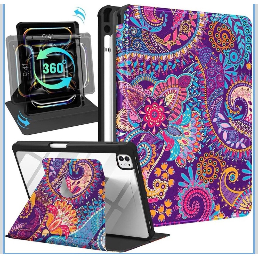 Kidcube for iPad Pro 13 Inch Case M4 2024 5th Generation Paisley Flower Purple